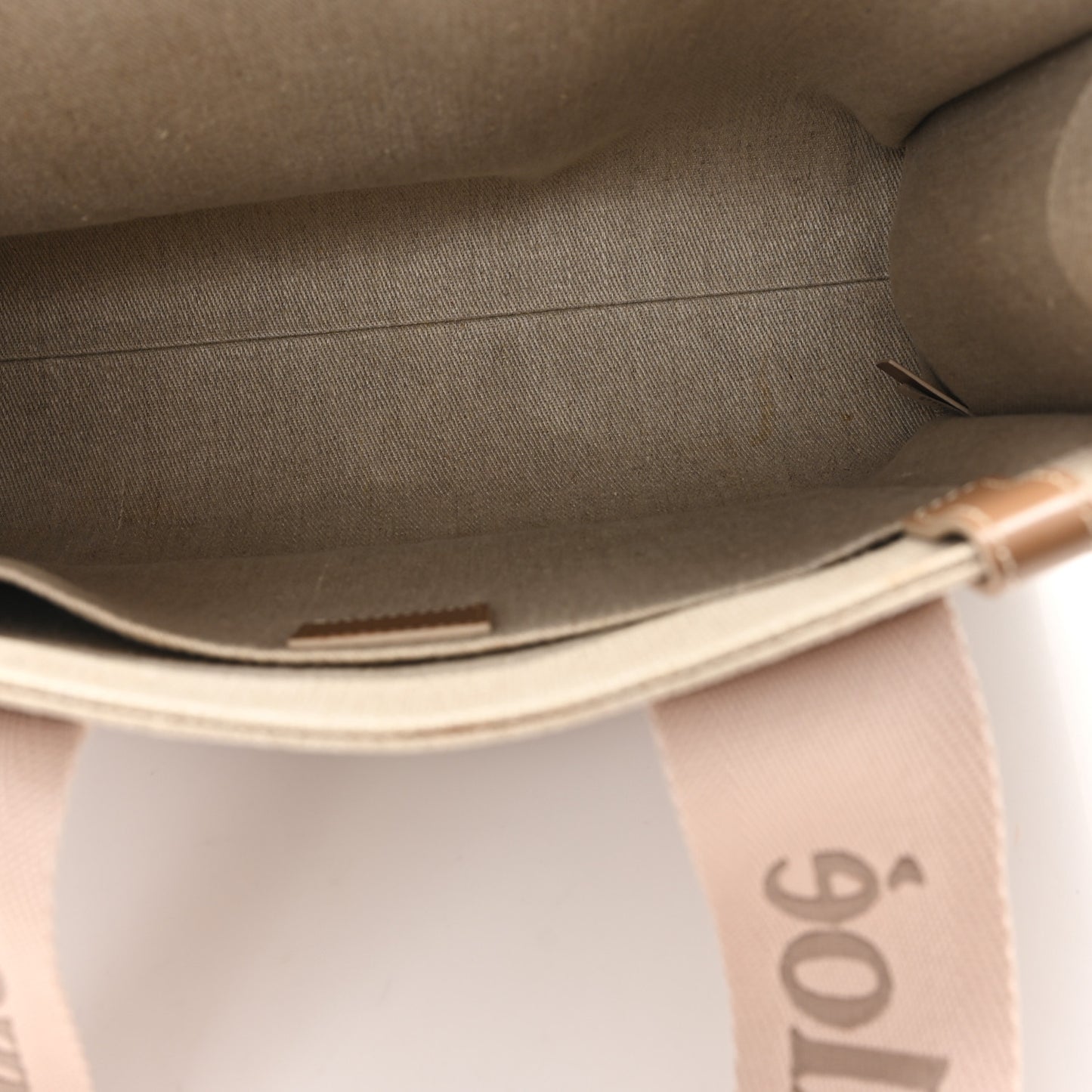 Linen Calfskin Medium Woody Ribbon Tote Blushy Beige