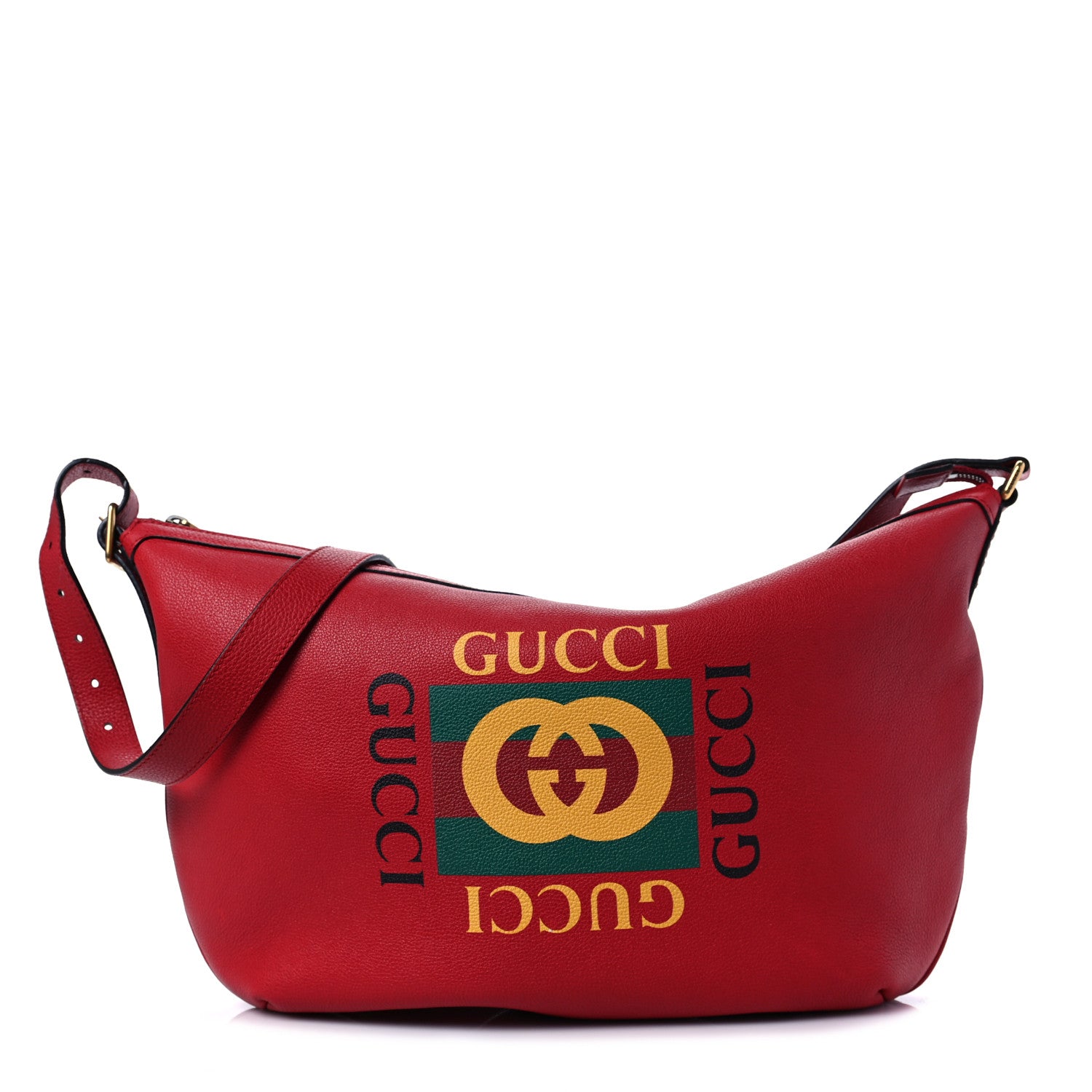 Gucci Grained Calfskin Logo Half Moon Hobo Red 1 of 10
