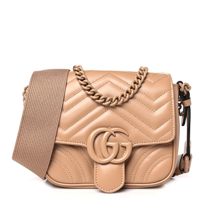 Gucci Calfskin Matelasse Monochrome Mini GG Marmont Crossbody Shoulder Bag Camelia Winter Rose 1 of 9
