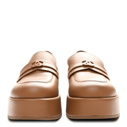 Chanel Calfskin CC Platform Loafers 41 Beige 3 of 9