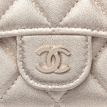 Chanel Metallic Lambskin Quilted Flap Card Holder Wallet Gold 9 of 10