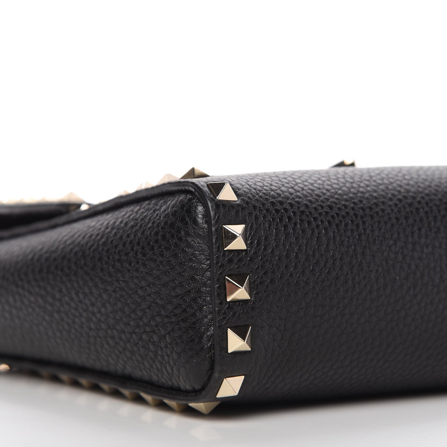 Pebbled Calfskin Rockstud Flip Lock Flap Messenger Black