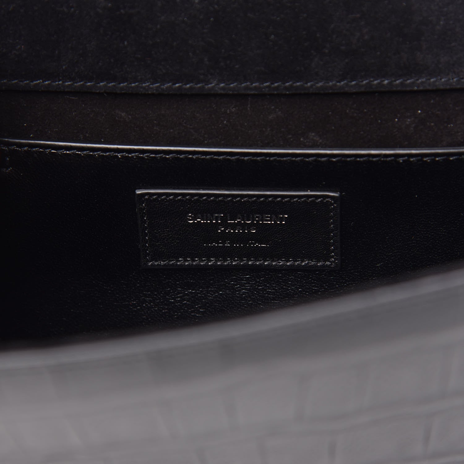 Saint Laurent Calfskin Crocodile Embossed Classic Monogram Tassel Clutch Black 6 of 11