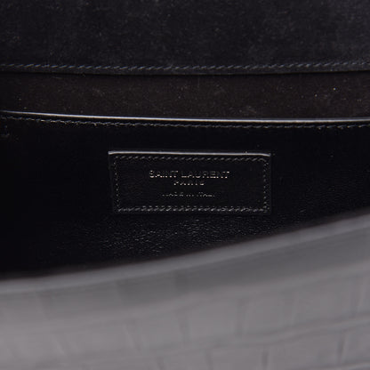 Saint Laurent Calfskin Crocodile Embossed Classic Monogram Tassel Clutch Black 6 of 11