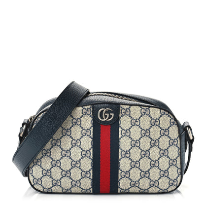 Gucci GG Supreme Monogram Textured Dollar Calfskin Web Small Ophidia Camera Bag Beige Blue 1 of 8