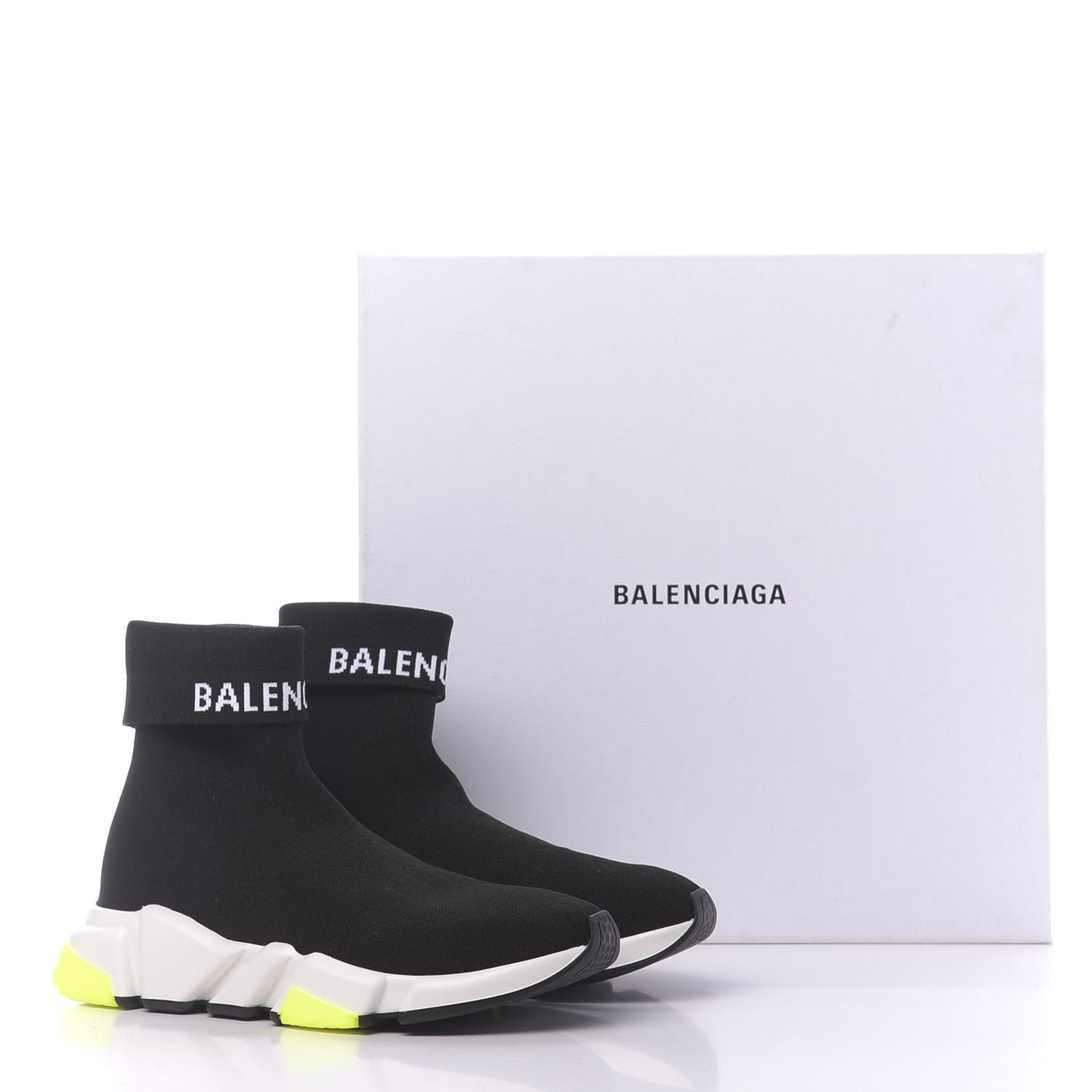 Neoprene Knit Mens Speed Cuffed Sneakers 39 Black White Yellow Fluo