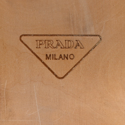 Prada Natural Calfskin Shearling Metal Triangle Logo 45mm Clogs 37 Black Sabbia 8 of 9