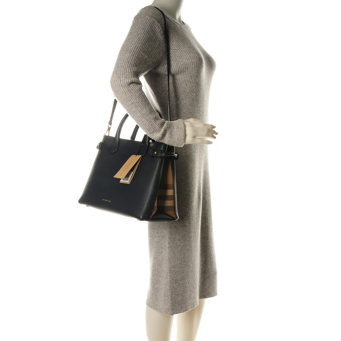 Calfskin House Check Medium Banner Tote Ink Blue