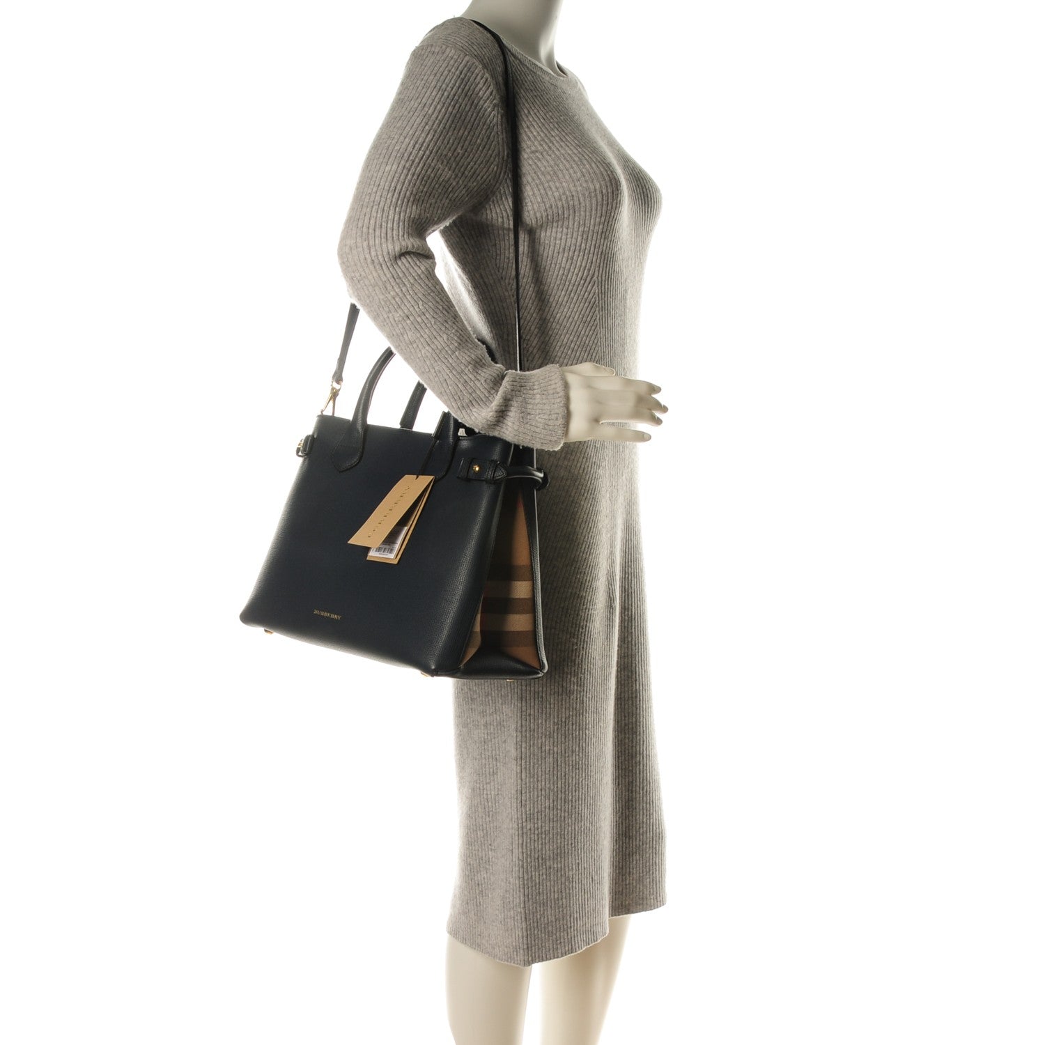 Burberry Calfskin House Check Medium Banner Tote Ink Blue 2 of 8