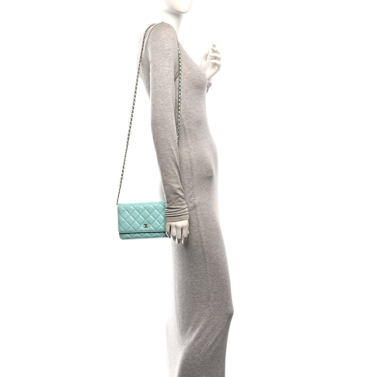 Chanel Caviar Quilted Wallet On Chain WOC Turquoise 2 of 11