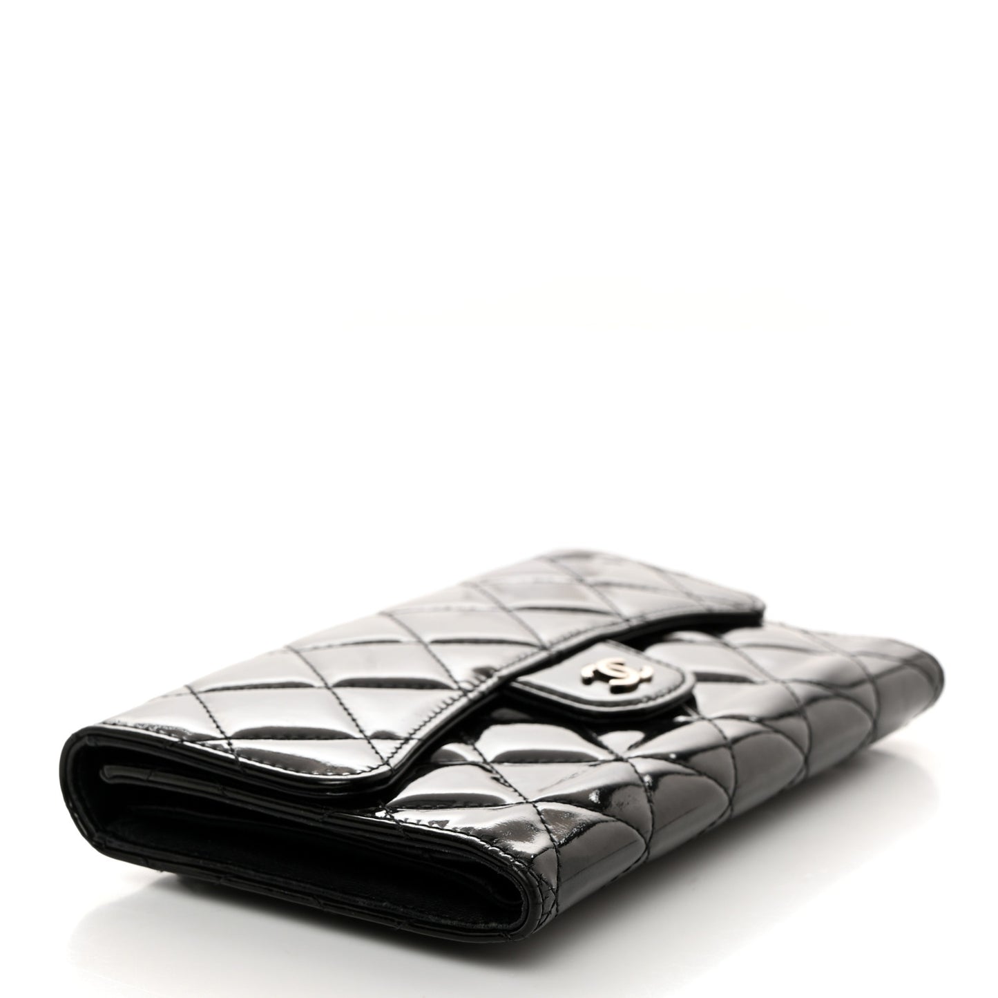 Iridescent Patent Quilted Large Flap Wallet Black