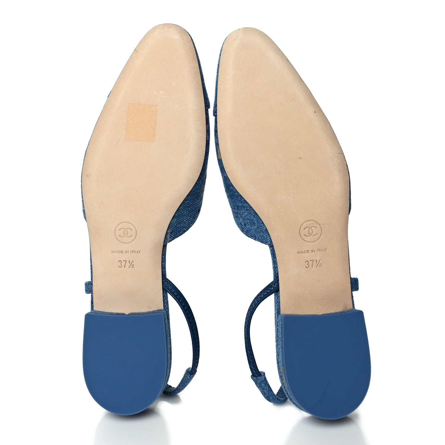 Chanel Denim Cap Toe CC Slingback Flats 37.5 Light Blue Multicolor 5 of 8