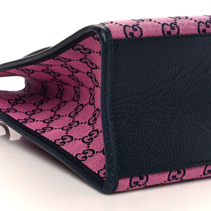 Gucci Monogram Multicolor Textured Dollar Calfskin Small Retro Interlocking G Tote Bag Pink Blue 8 of 13