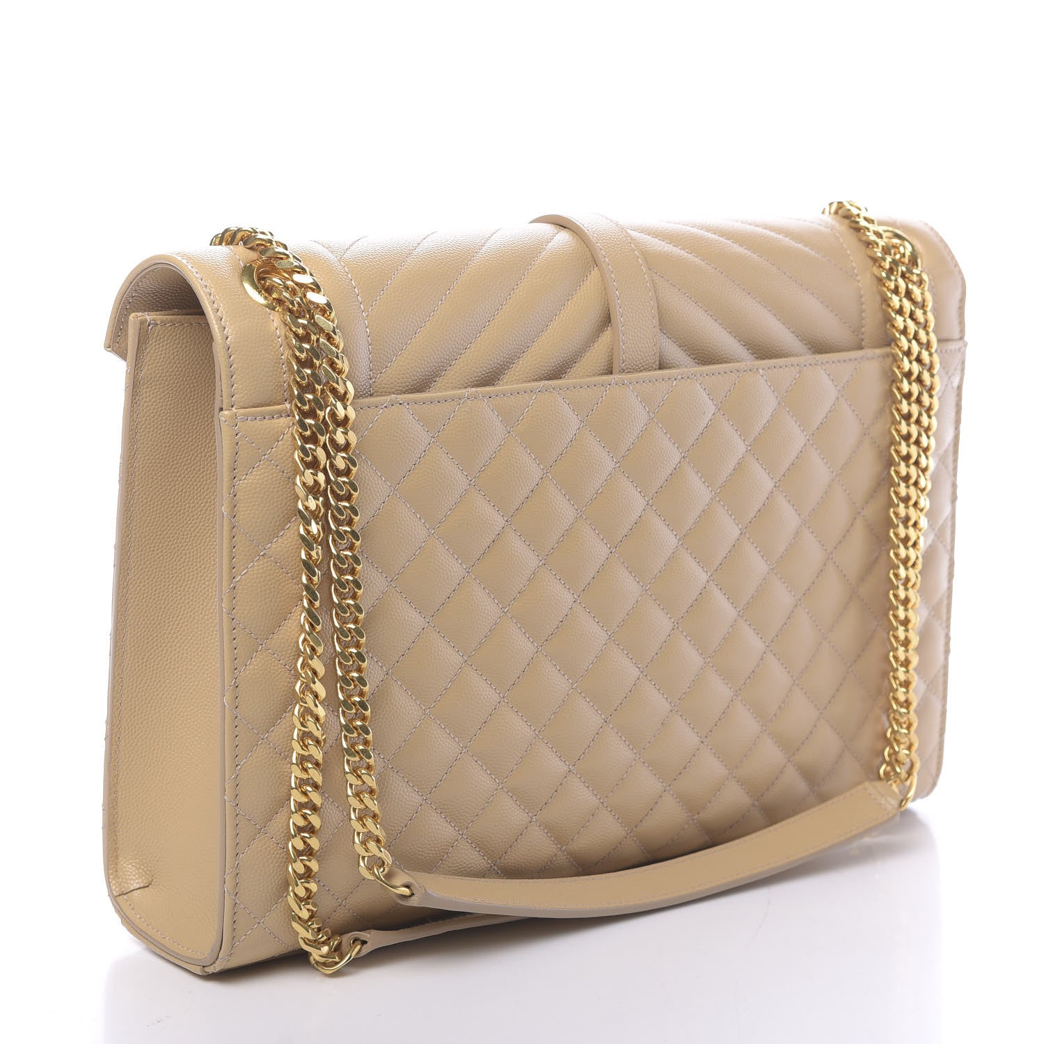 Saint Laurent Grain De Poudre Large Tri-Quilt Monogram Satchel Dark Beige 3 of 9