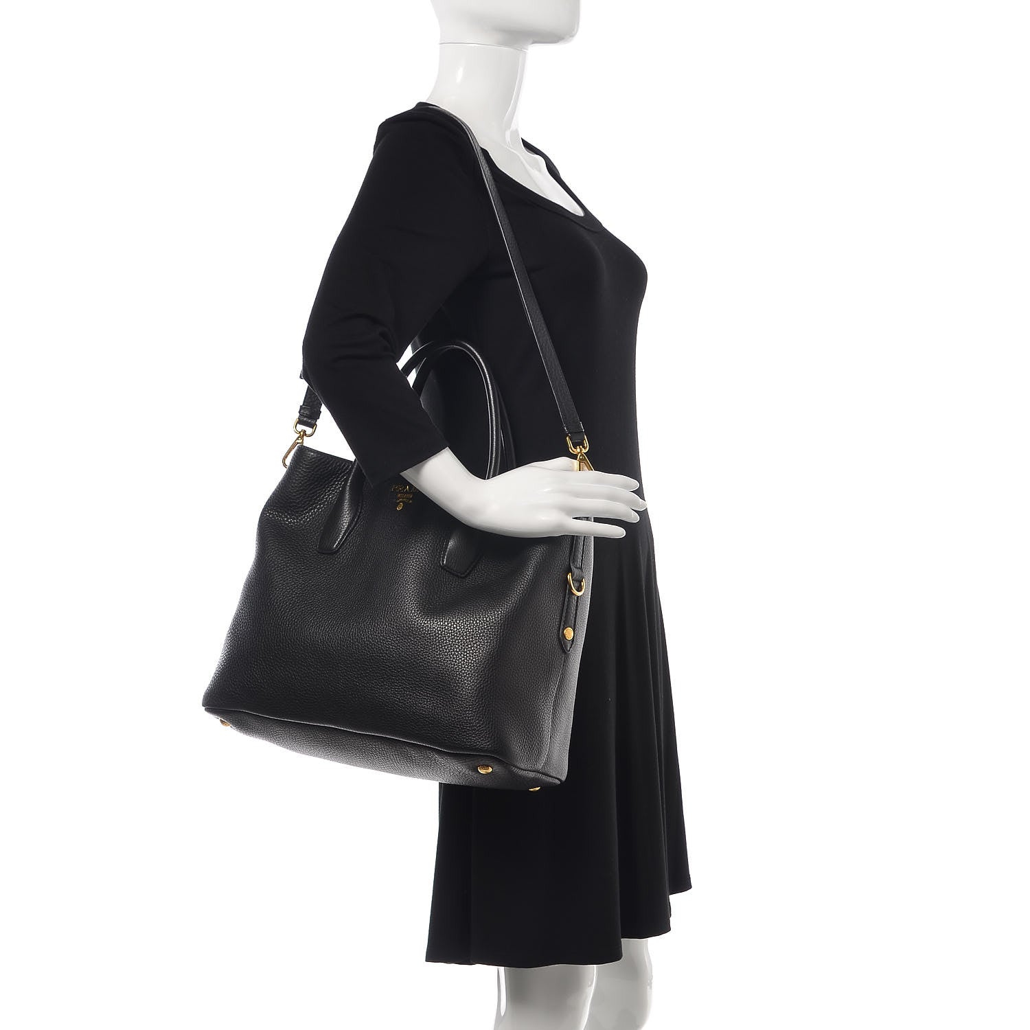 Prada Vitello Daino Tote Black 2 of 9