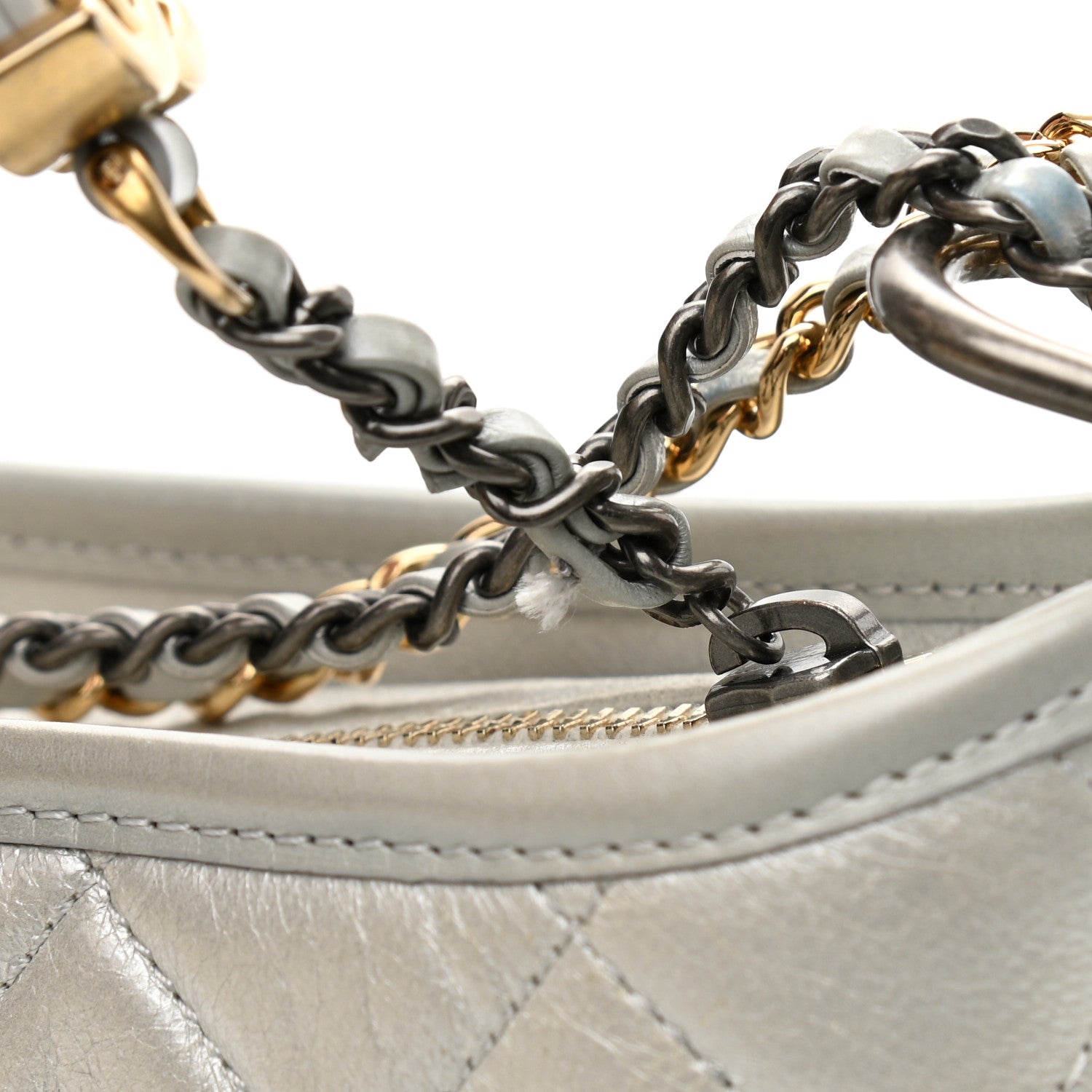 Chanel Metallic Aged Calfskin Quilted Small Gabrielle Hobo Silver 11 of 12