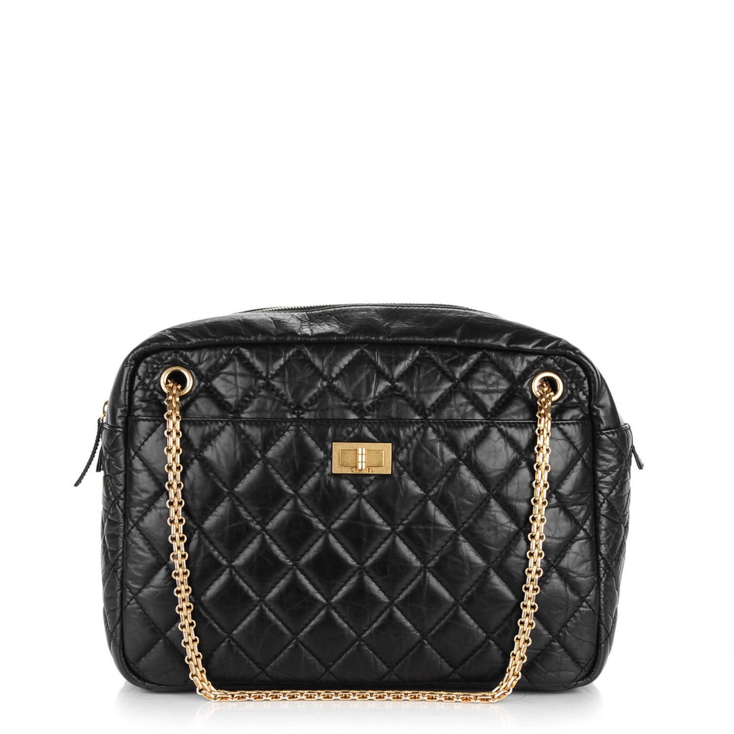 Aged Calfskin Quilted Large Reissue Camera Case Black
