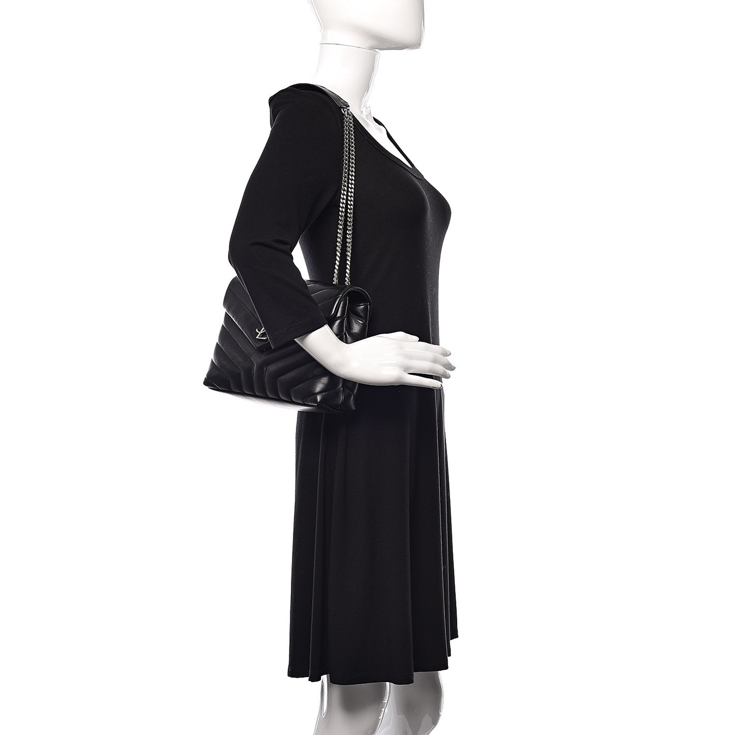 Calfskin Y Quilted Monogram Small Loulou Chain Satchel Black