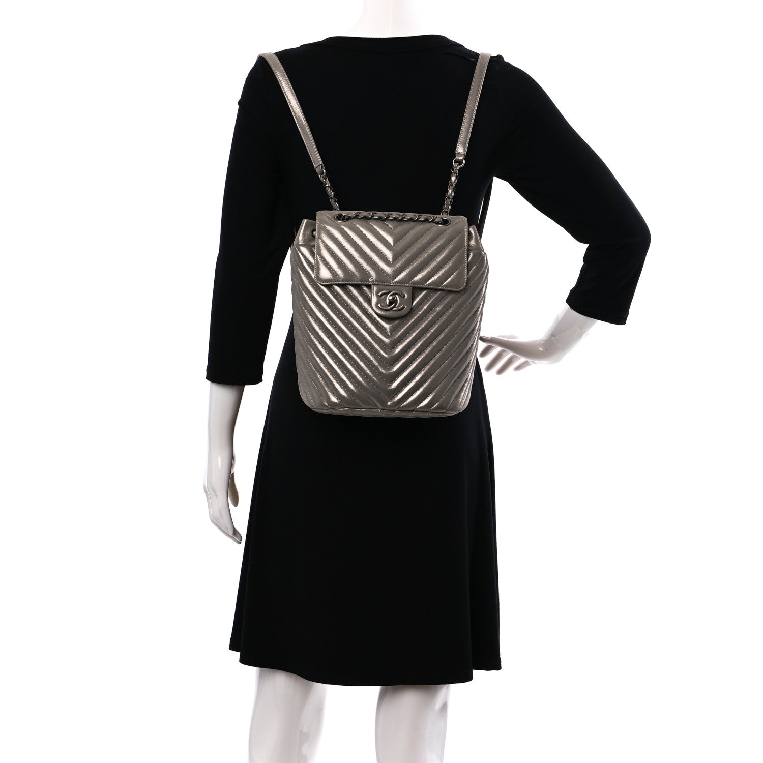 Chanel Iridescent Calfskin Chevron Quilted Small Urban Spirit Backpack Silver 2 of 9