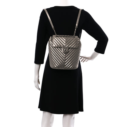 Chanel Iridescent Calfskin Chevron Quilted Small Urban Spirit Backpack Silver 2 of 9
