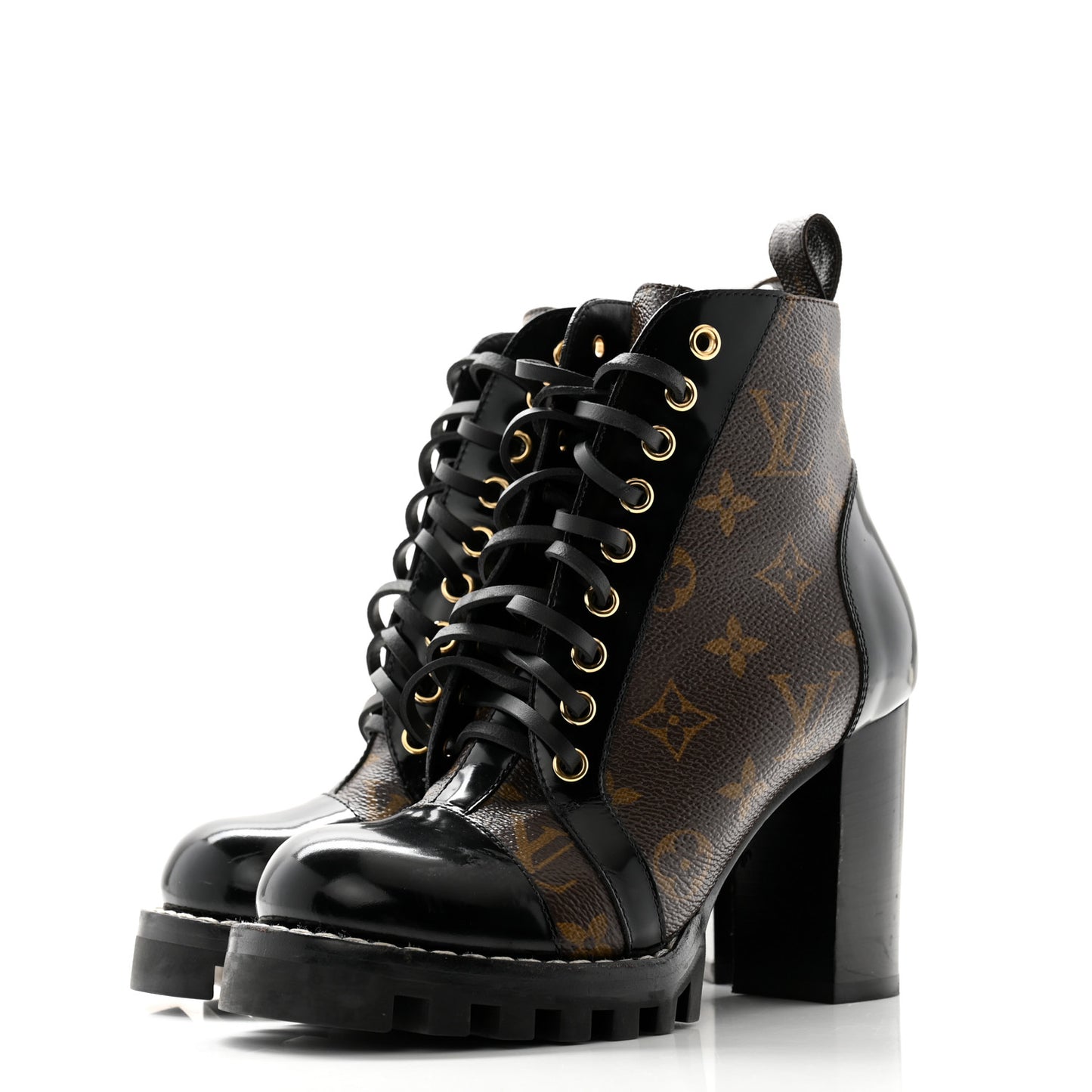 Patent Calfskin Monogram Star Trail Ankle Boots 35 Black