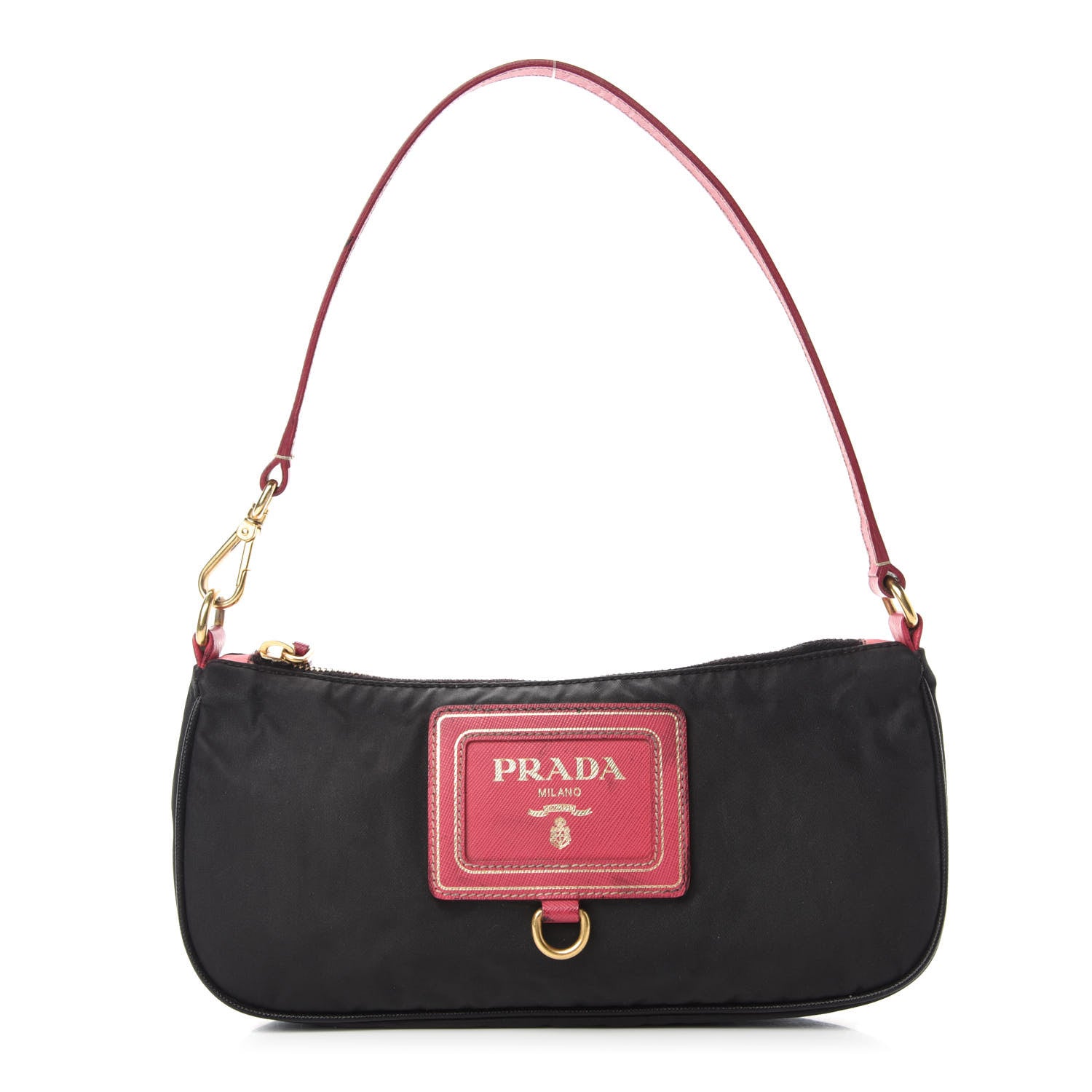 Prada Tessuto Nylon Saffiano Pochette Bag Black Pink 1 of 12