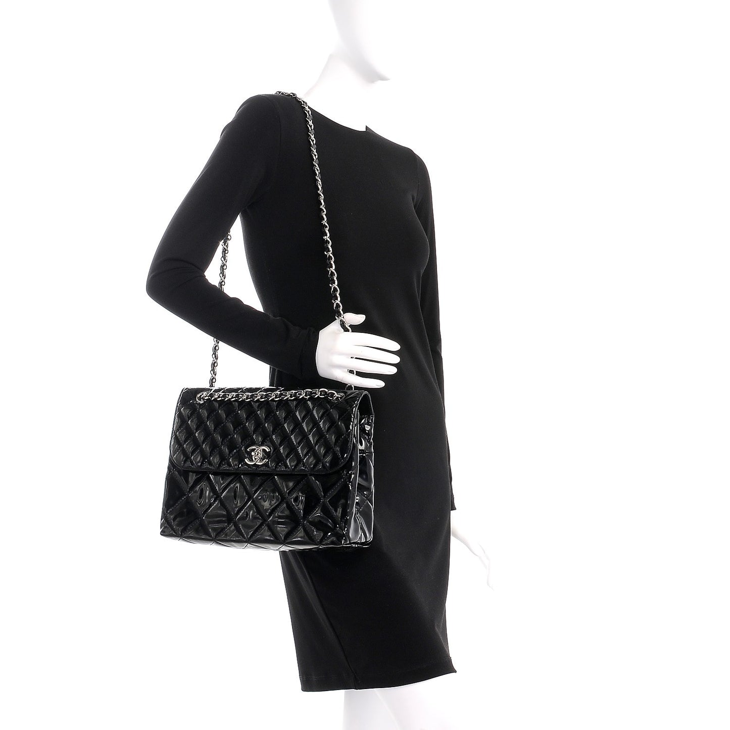 Vinyl Quilted In the Business Flap Bag Black