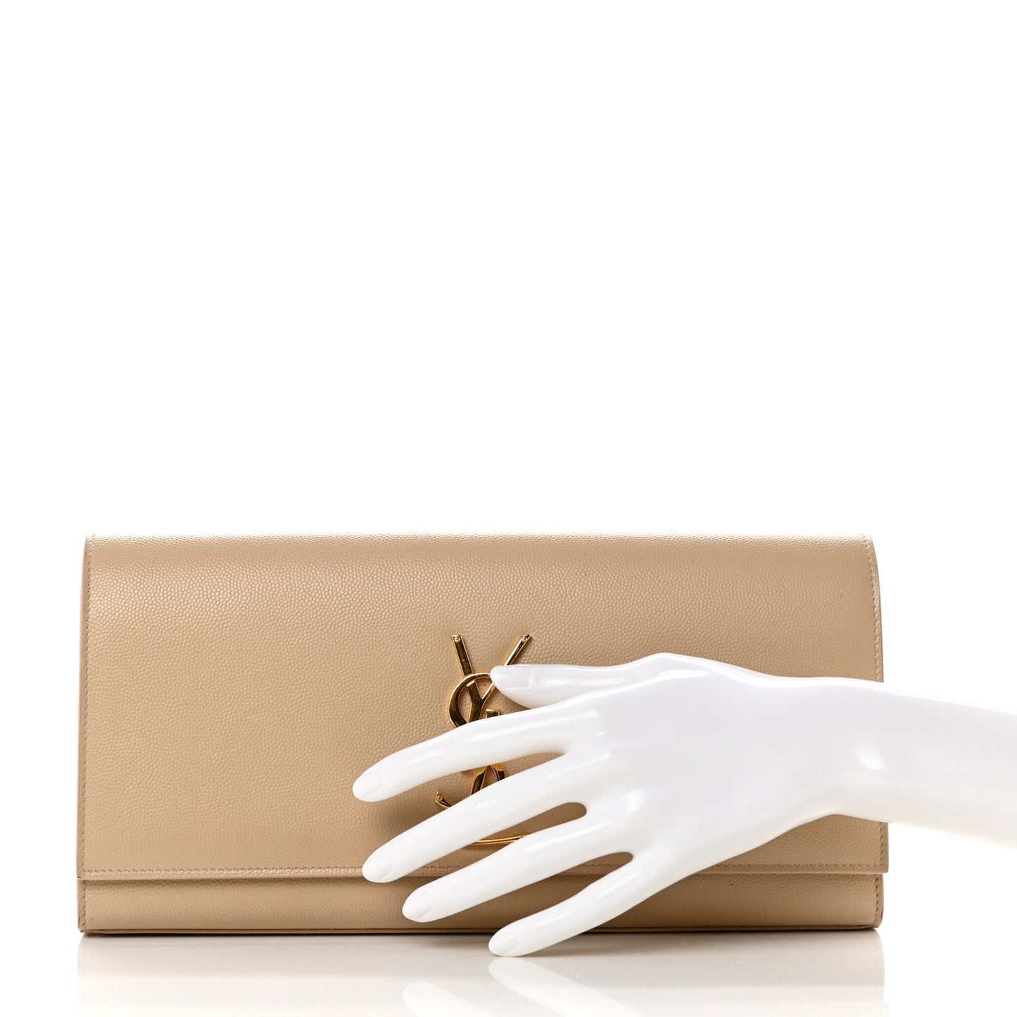 SAINT LAURENT Grain De Poudre Classic Monogram Cassandre Clutch Nude Powder