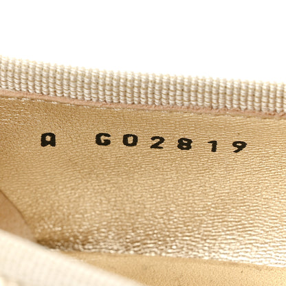 Chanel Metallic Laminated Lambskin Grosgrain CC Cap Toe Ballerina Flats 37.5 Light Gold Black 9 of 10