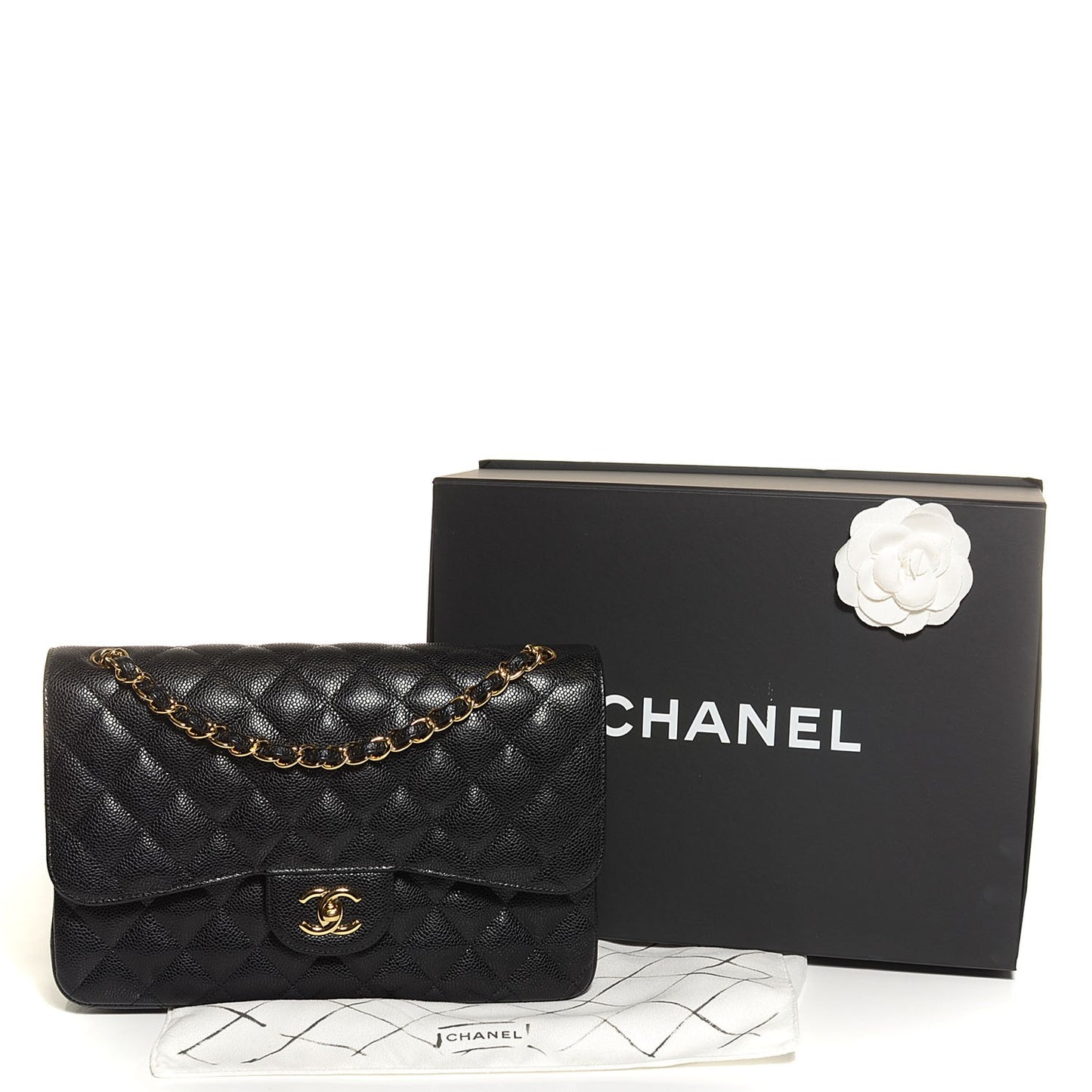 Caviar Quilted Jumbo Double Flap Black