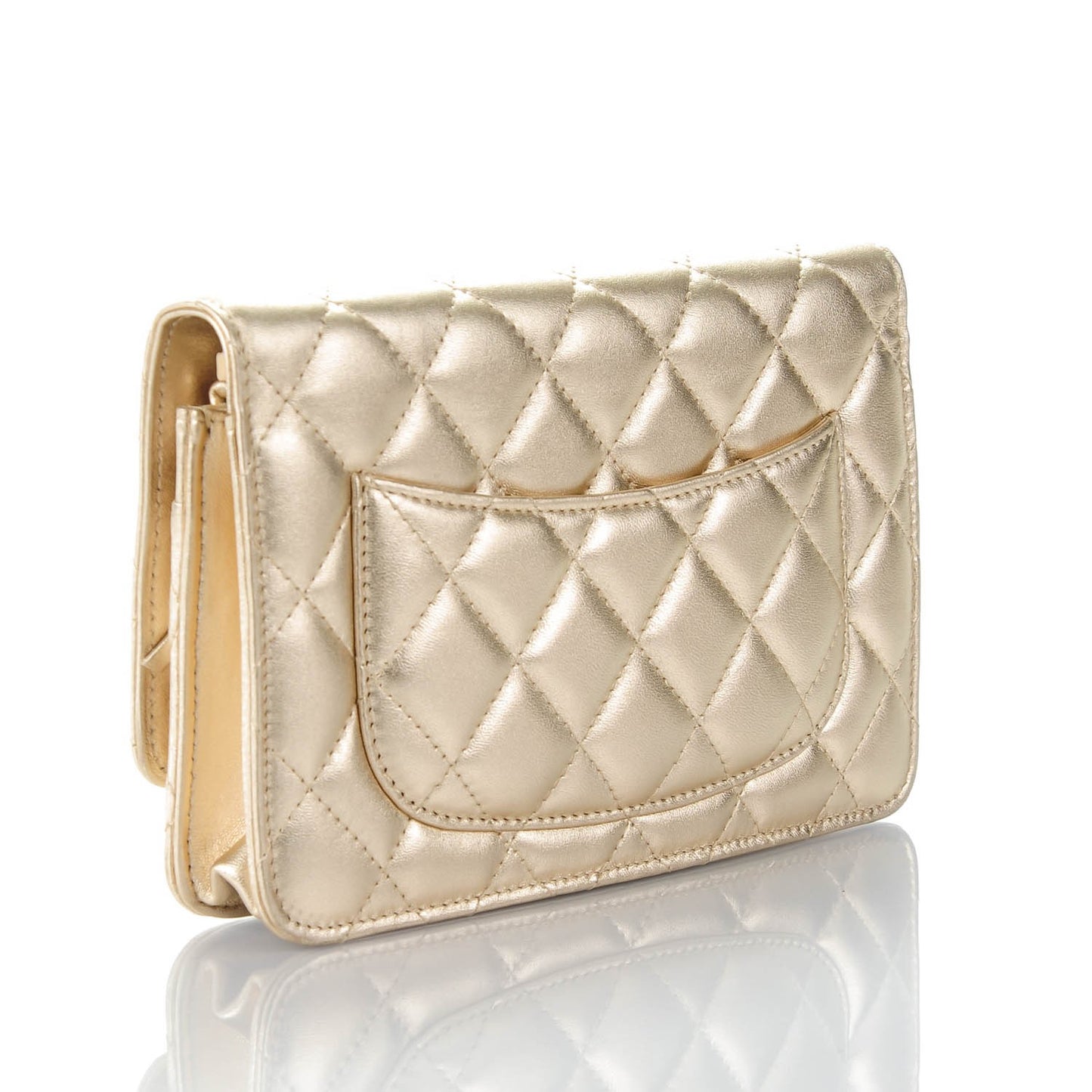 Metallic Lambskin Wallet On Chain WOC Gold
