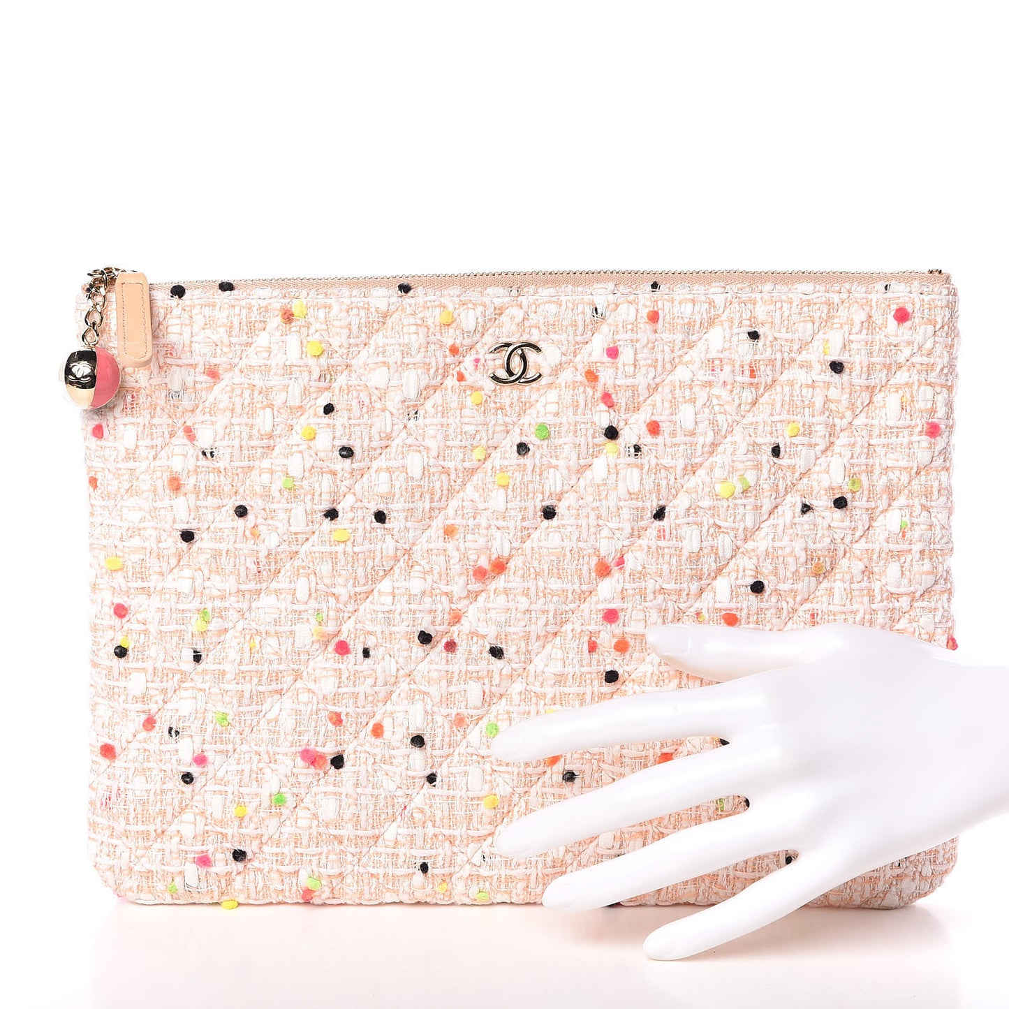 Tweed Quilted Medium Cosmetic Case Coral White