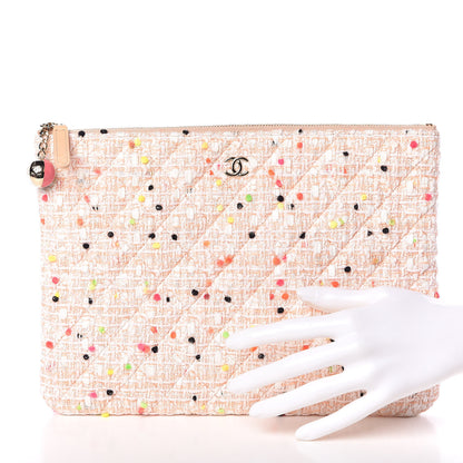 Chanel Tweed Quilted Medium Cosmetic Case Coral White 2 of 7
