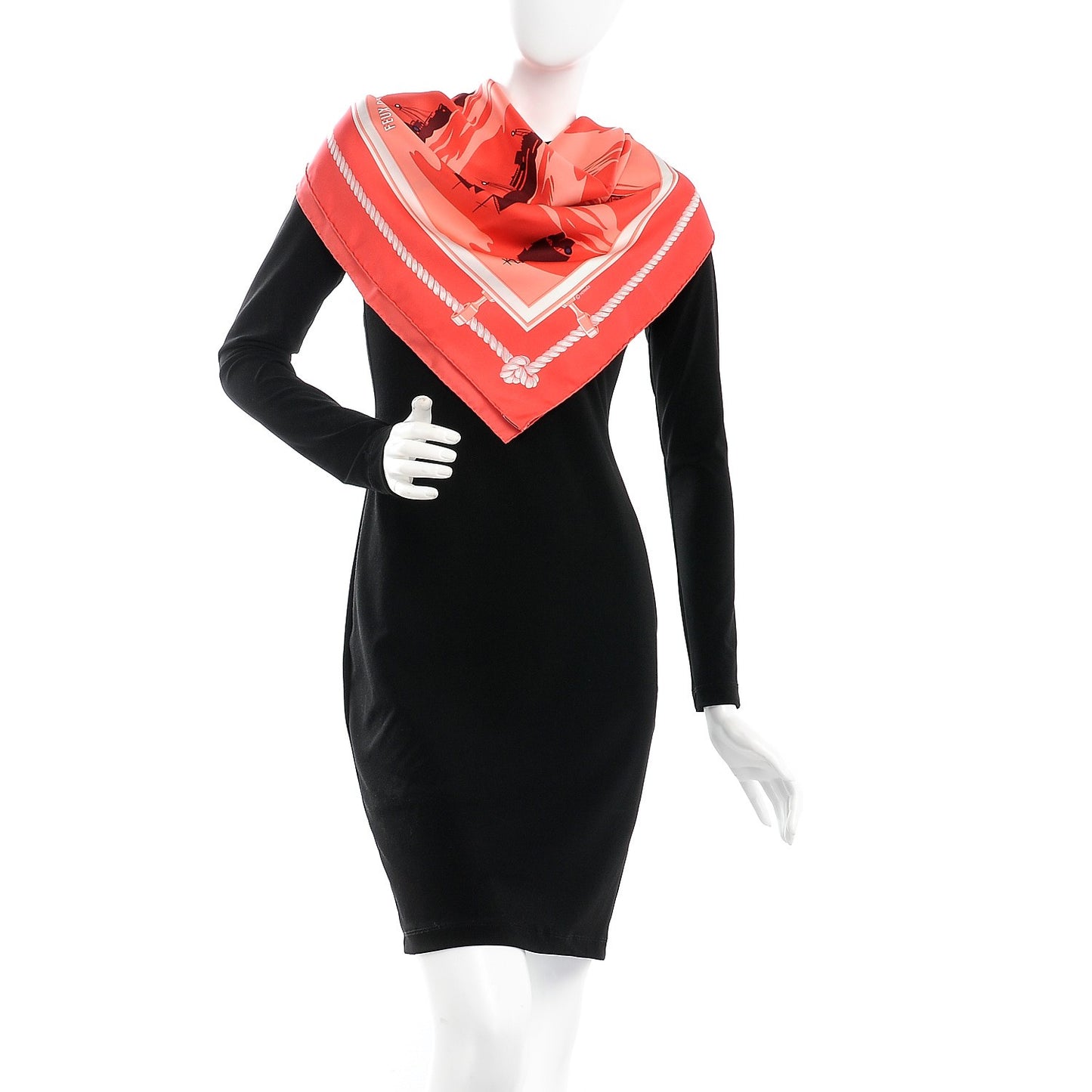 Silk Feux de Route Apercus la Nuit Scarf 90 Corail Blanc Saumon