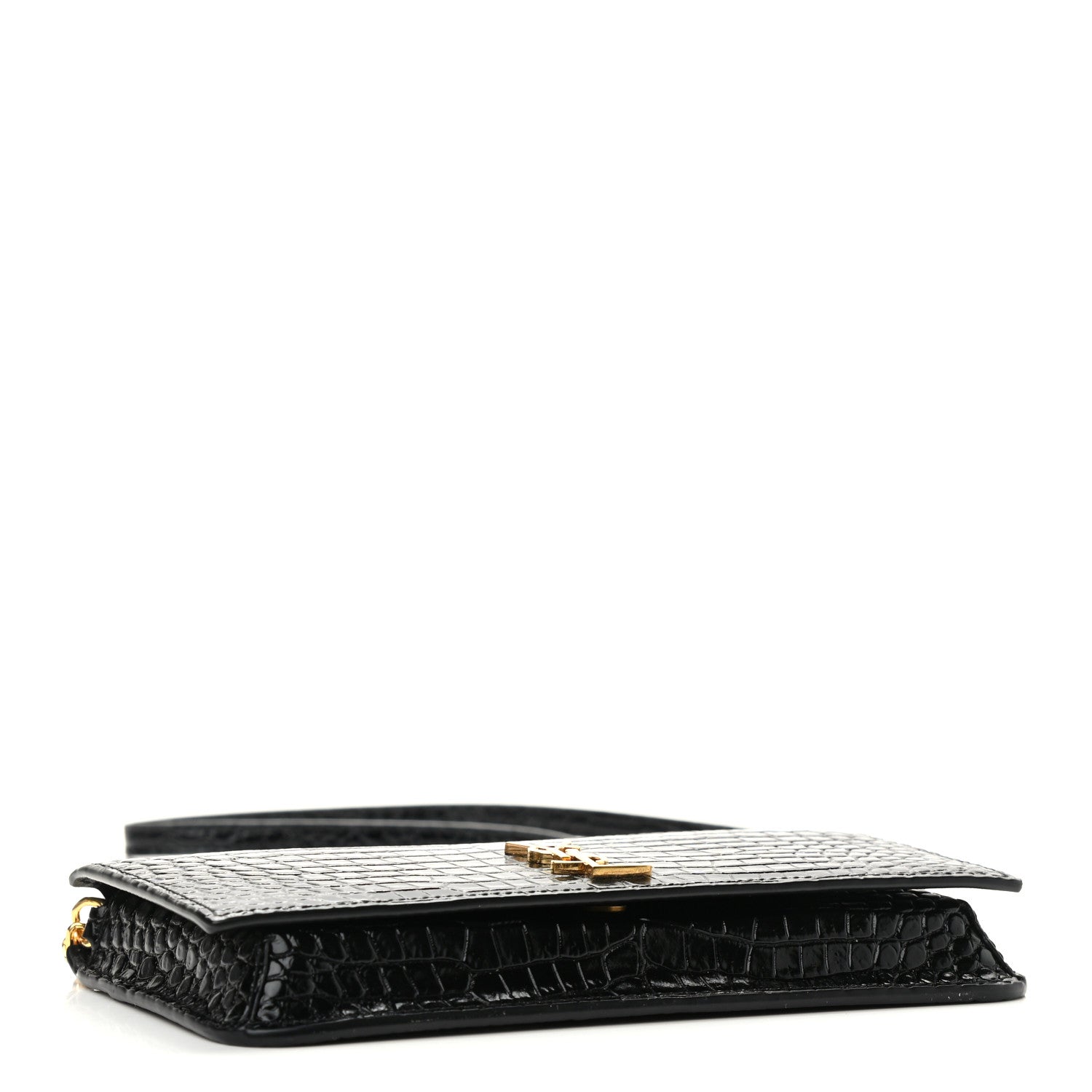 Saint Laurent Crocodile Embossed Monogram Phone Holder Crossbody Black 4 of 11