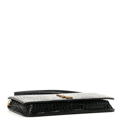 Saint Laurent Crocodile Embossed Monogram Phone Holder Crossbody Black 4 of 11