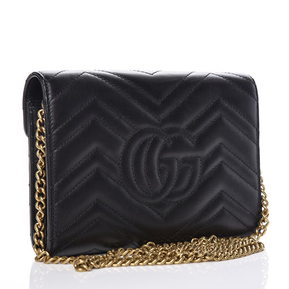 Gucci Calfskin Matelasse GG Marmont Chain Wallet Black 3 of 13