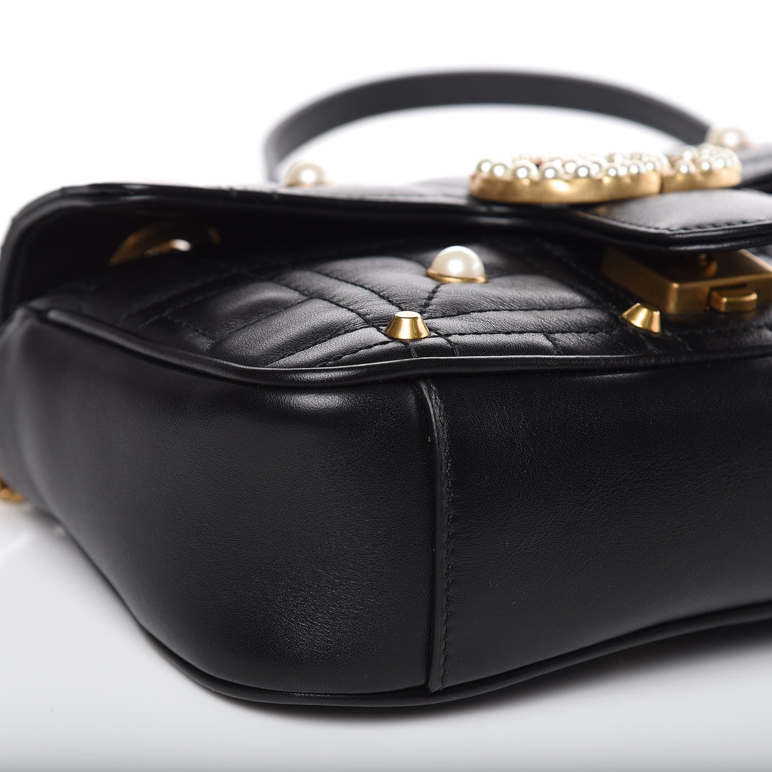Gucci Calfskin Matelasse Studded Mini Pearly GG Marmont Shoulder Bag Black 5 of 11