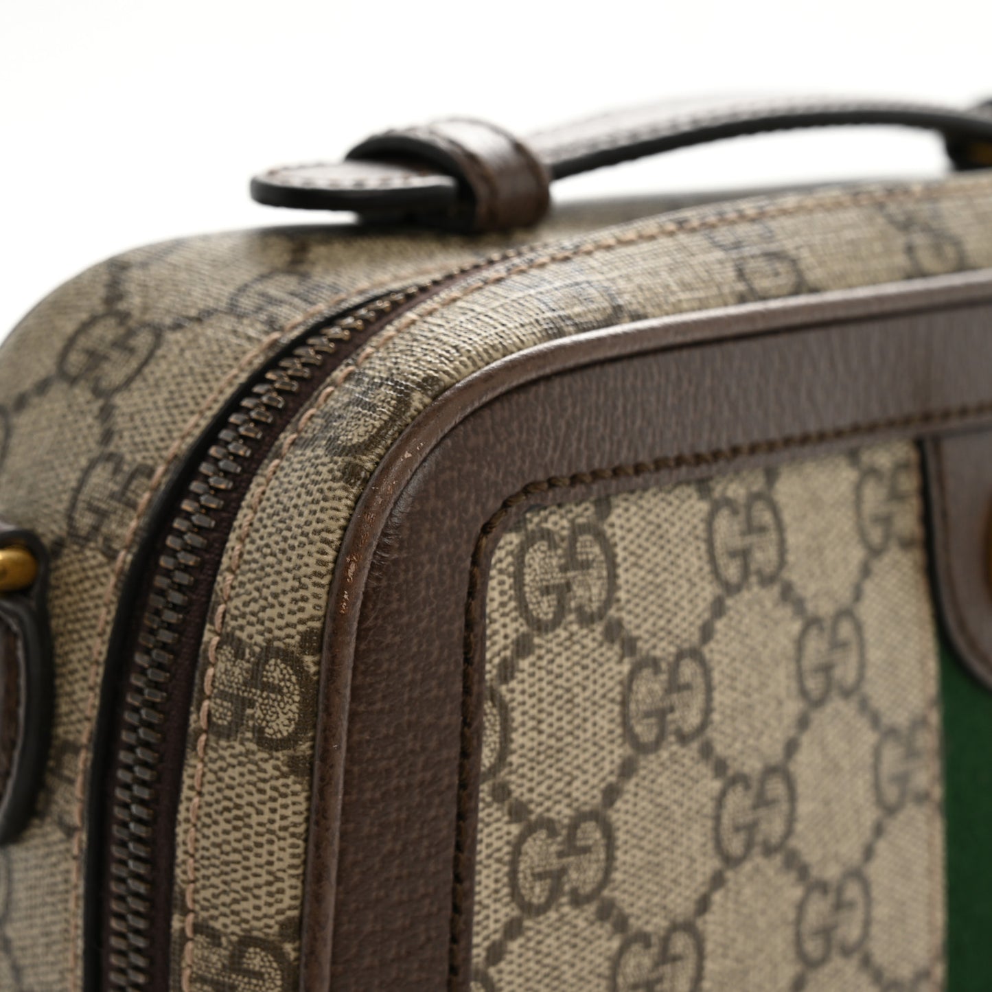 GG Supreme Monogram Web Small Ophidia Top Handle Shoulder Bag Brown