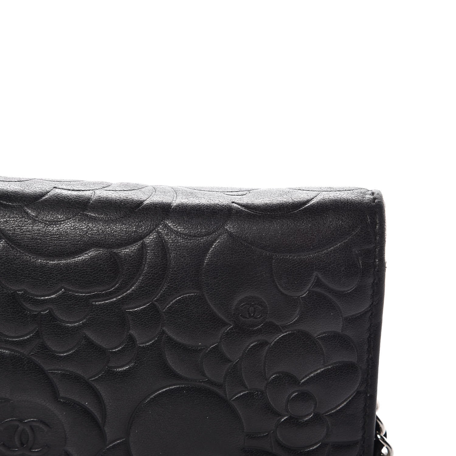 Chanel Lambskin Camellia Embossed Wallet on Chain WOC Black 11 of 16