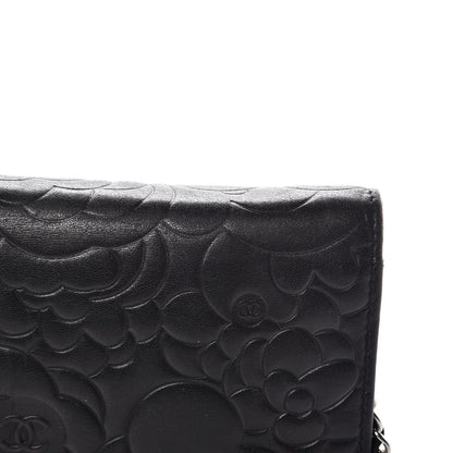 Chanel Lambskin Camellia Embossed Wallet on Chain WOC Black 11 of 16