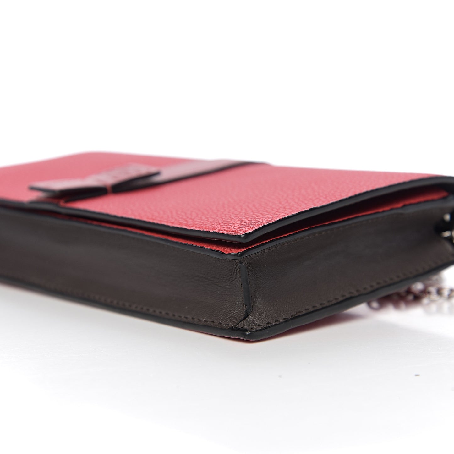 Grained Calfskin Chain Wallet Burnt Red