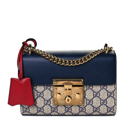 Gucci GG Supreme Monogram Moon Calfskin Small Padlock Shoulder Bag Beige Blue Mystic White Hibiscus Red 1 of 10