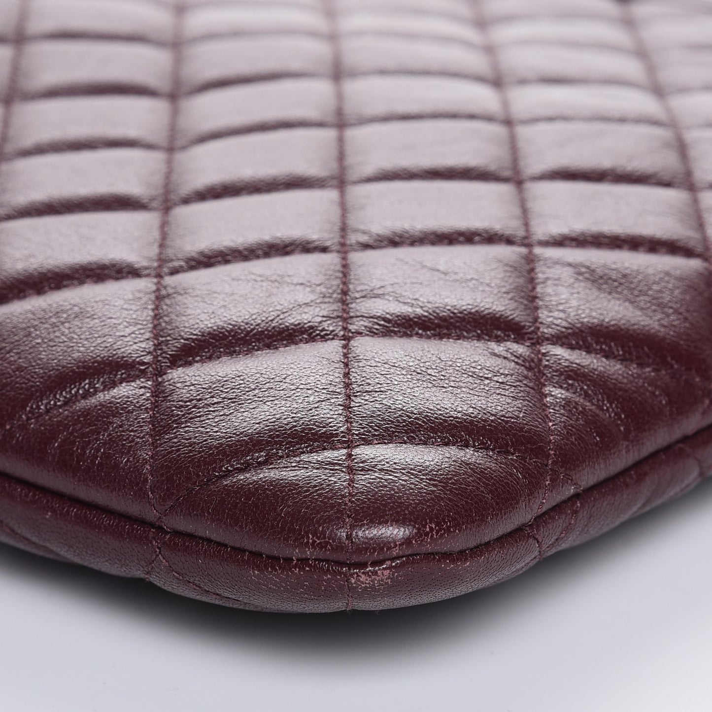 Sheepskin Quilted Large Cosmetic Case Burgundy