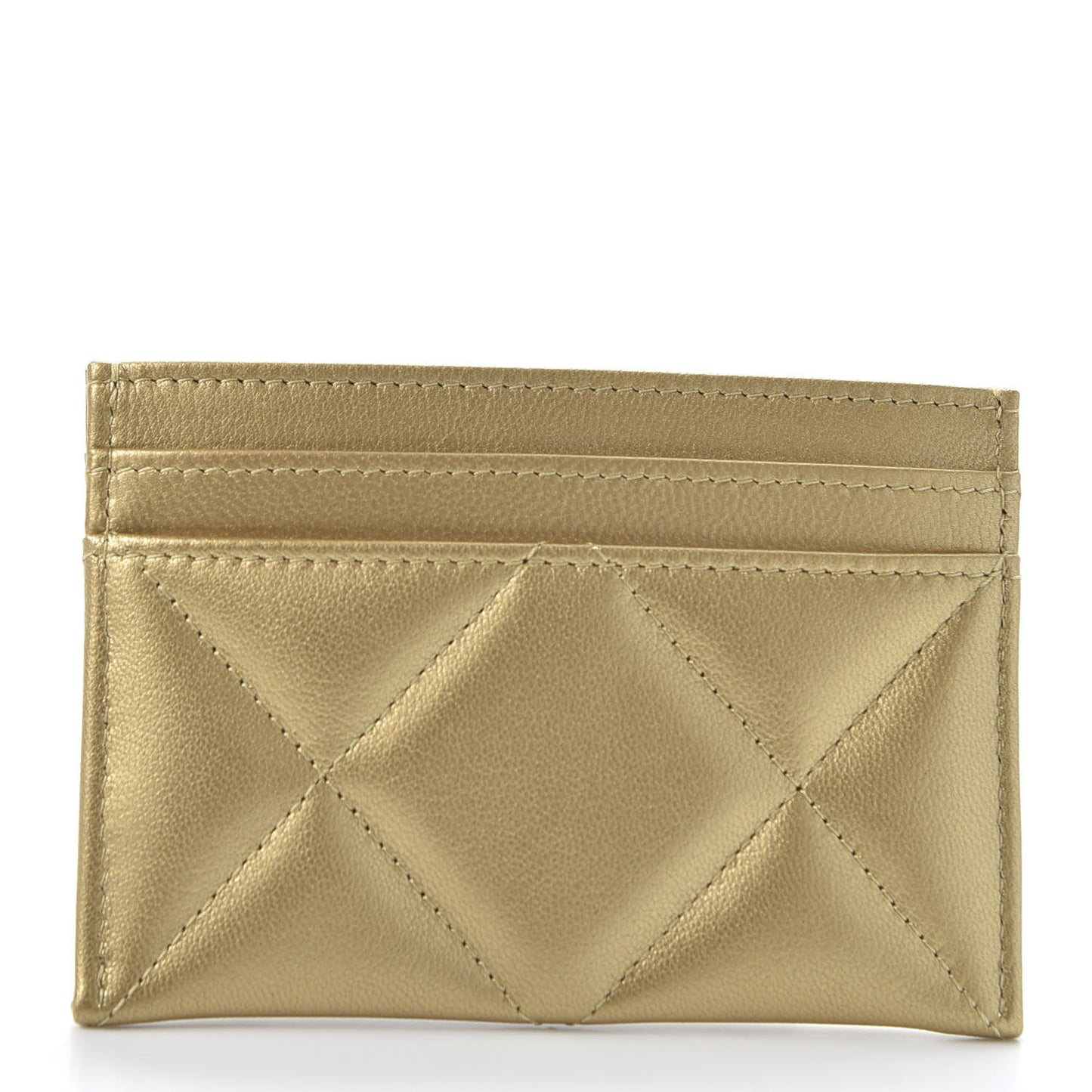 Metallic Goatskin Quilted Chanel 19 Card Holder Gold