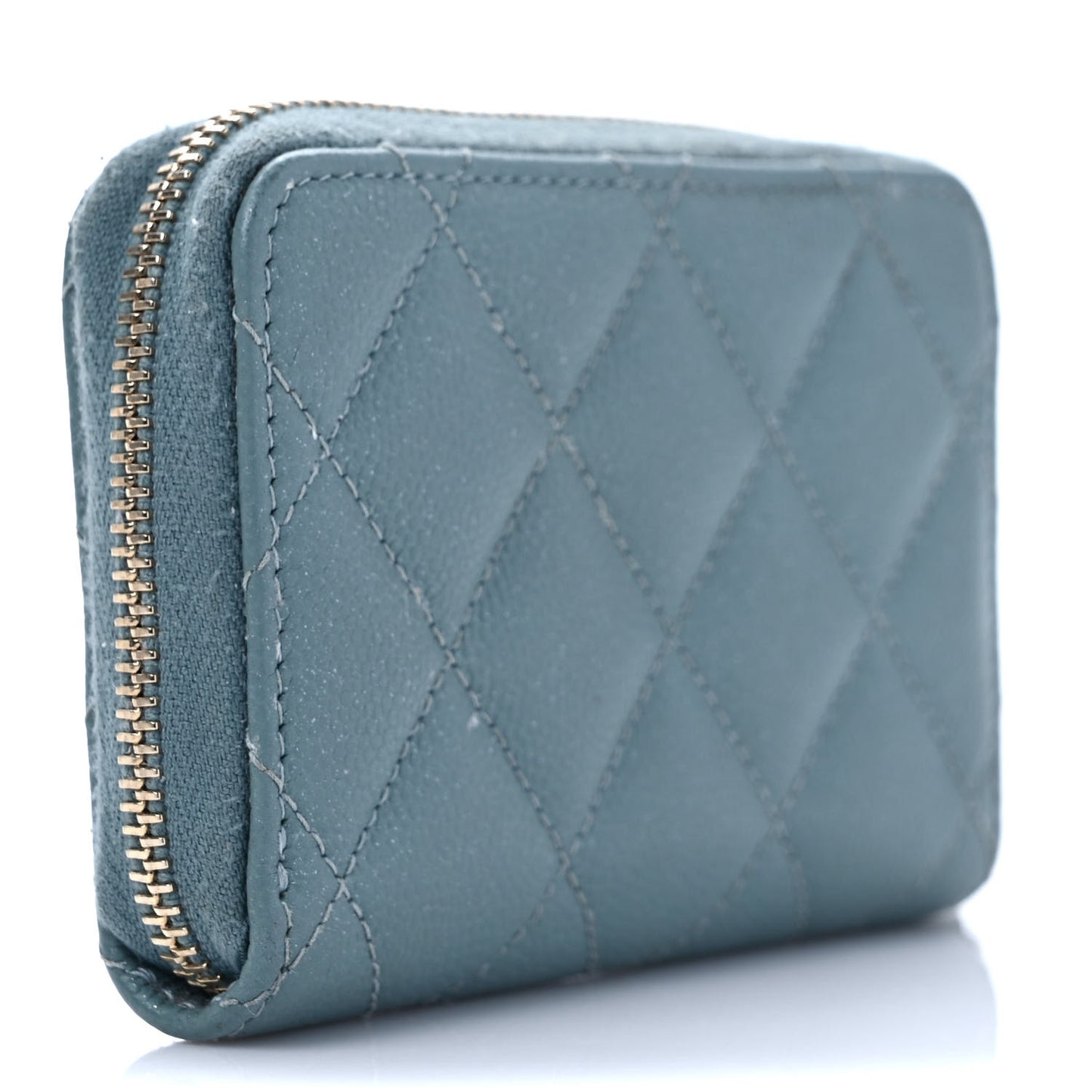 Iridescent Caviar Quilted Zip Coin Purse Light Blue
