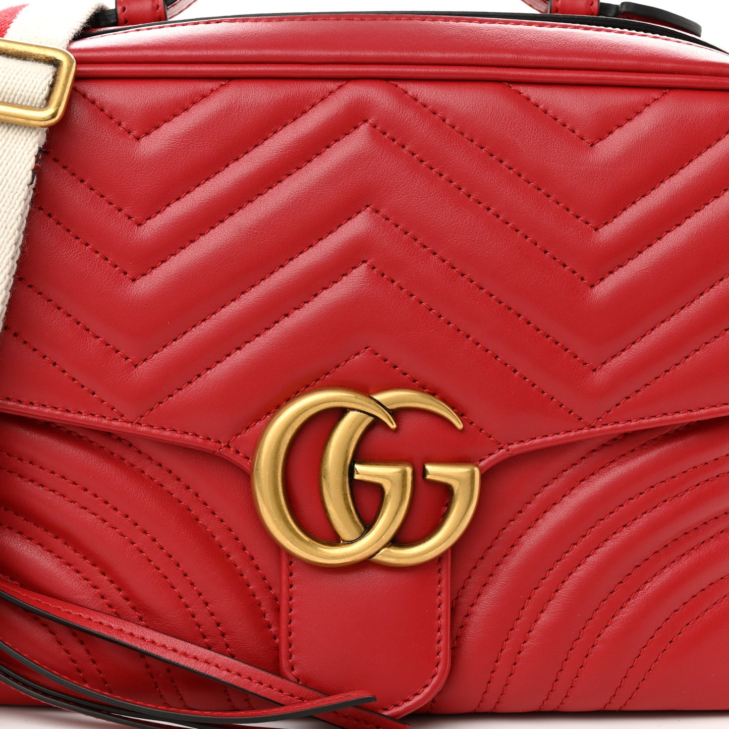 Calfskin Matelasse Sylvie Web Small GG Marmont Top Handle Shoulder Bag Hibiscus Red
