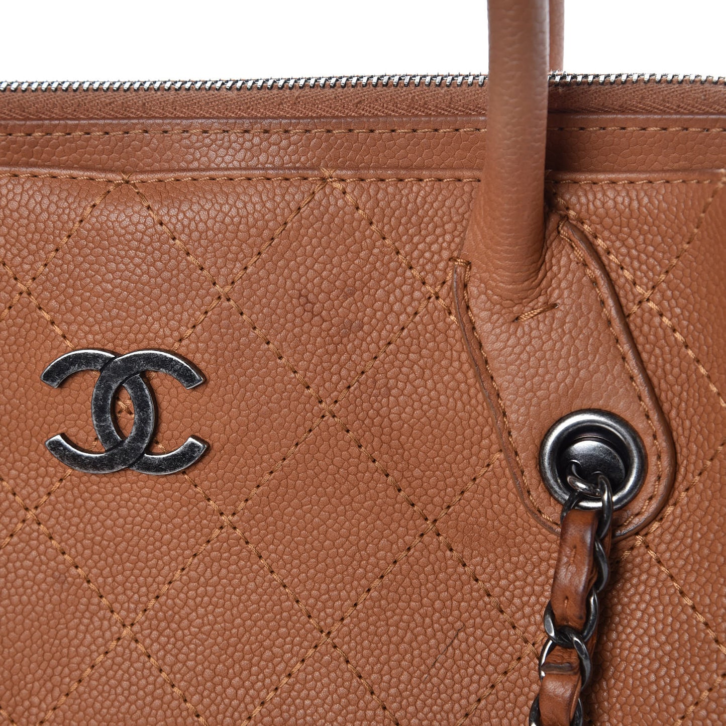 Grained Vegetal Calfskin Small Urban Shopping Tote Camel