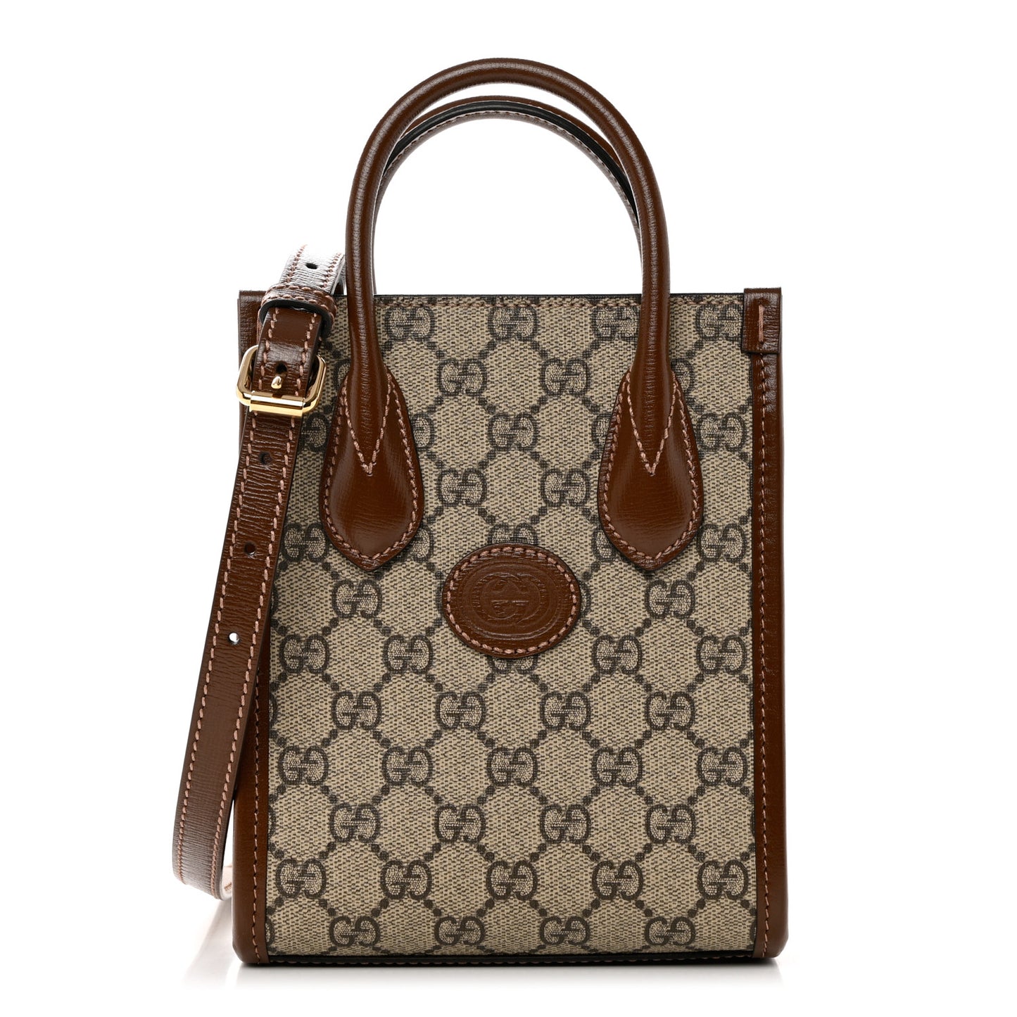 GG Supreme Monogram Azalea Calfskin Mini Retro Interlocking G Tote Bag Beige Ebony Brown Sugar