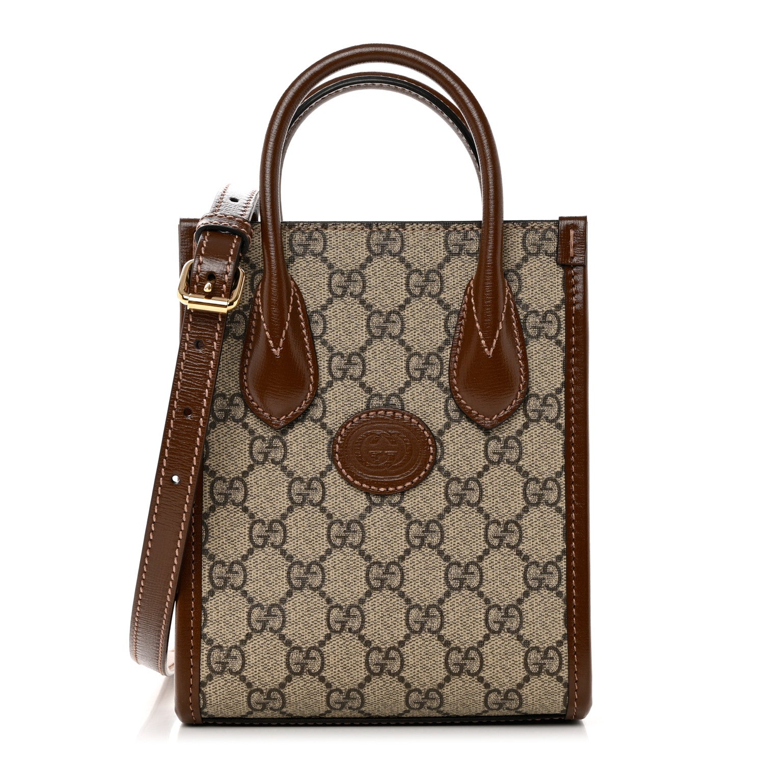Gucci GG Supreme Monogram Azalea Calfskin Mini Retro Interlocking G Tote Bag Beige Ebony Brown Sugar 1 of 8